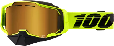 100% Armega Snowmobile Goggle Neon Ylw W/ Gld Mirror Lens 50008-10009
