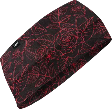 Zan Headgear Sportflex Headband - Black And Red Roses Hbl206